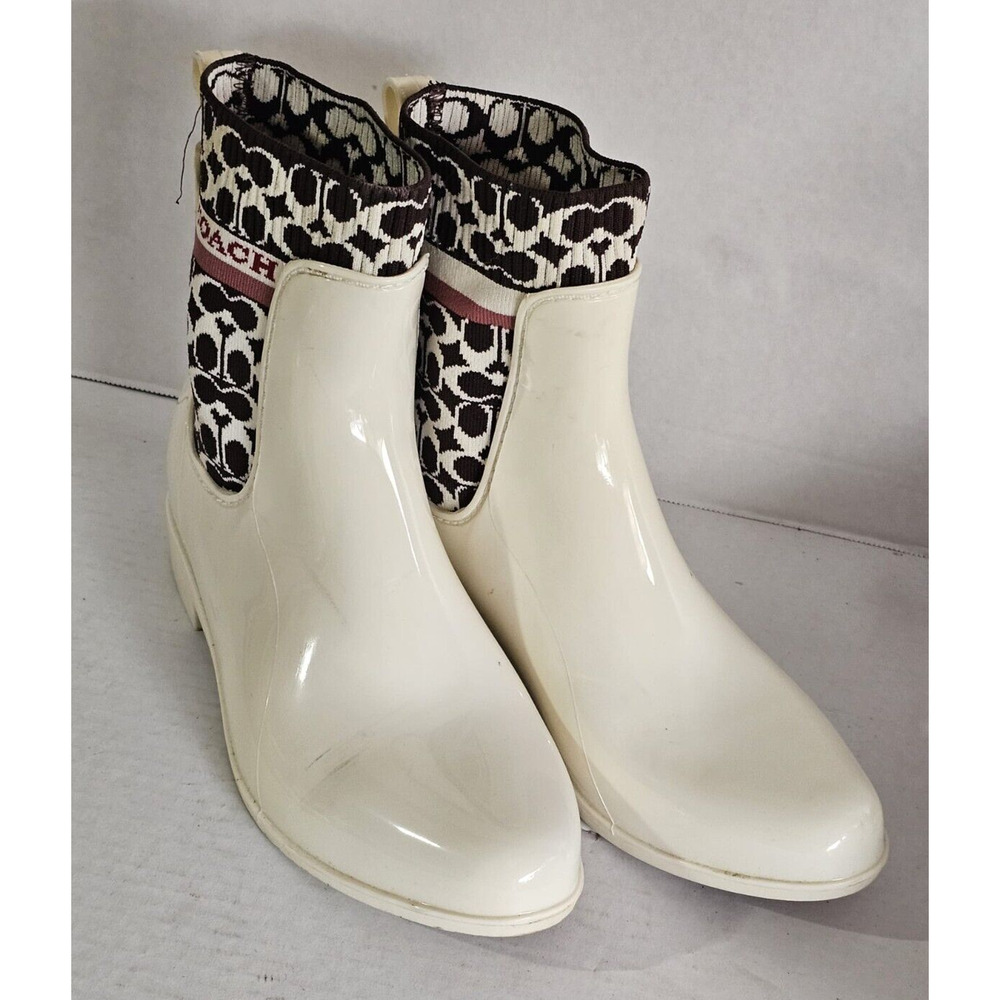 COACH Women's Rivington Rain Bootie Shoes Off White Size 8 EUR 38.5